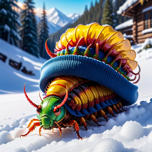 Image d'un centipede dans un chapeau dans la neige