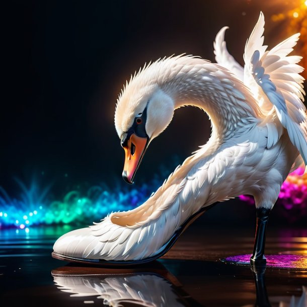 Picture of a swan in a black shoes