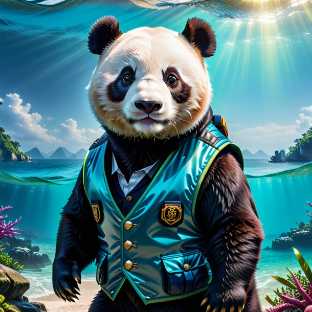 Pic of a giant panda in a vest in the sea