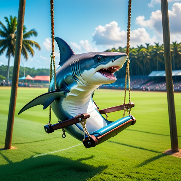 Photo of a swinging on a swing of a hammerhead shark on the field