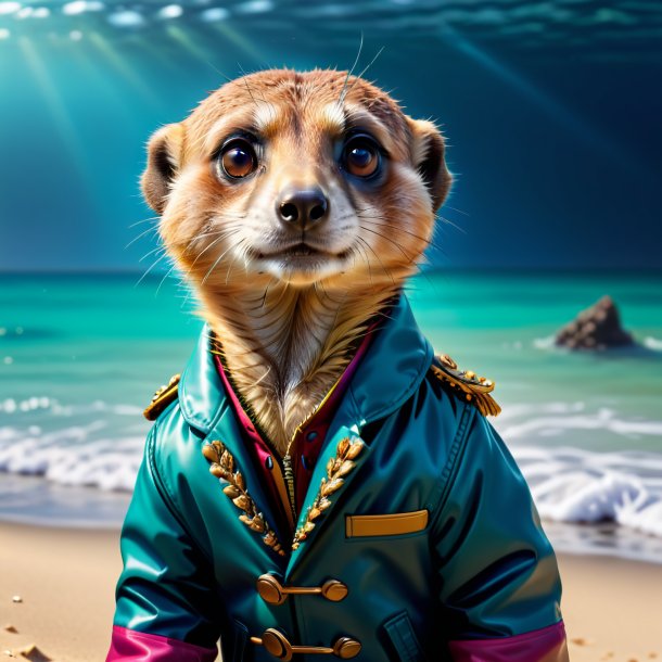 Picture of a meerkat in a jacket in the sea