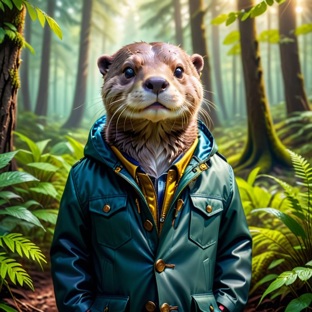 Picture of a otter in a jacket in the forest