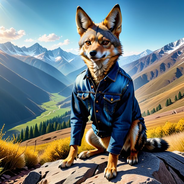 Picture of a jackal in a jeans in the mountains