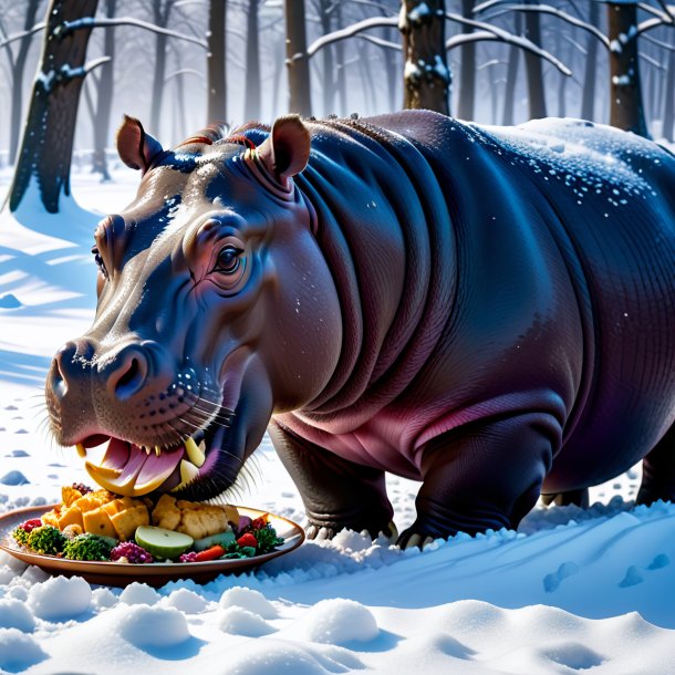 Pic of a eating of a hippopotamus in the snow