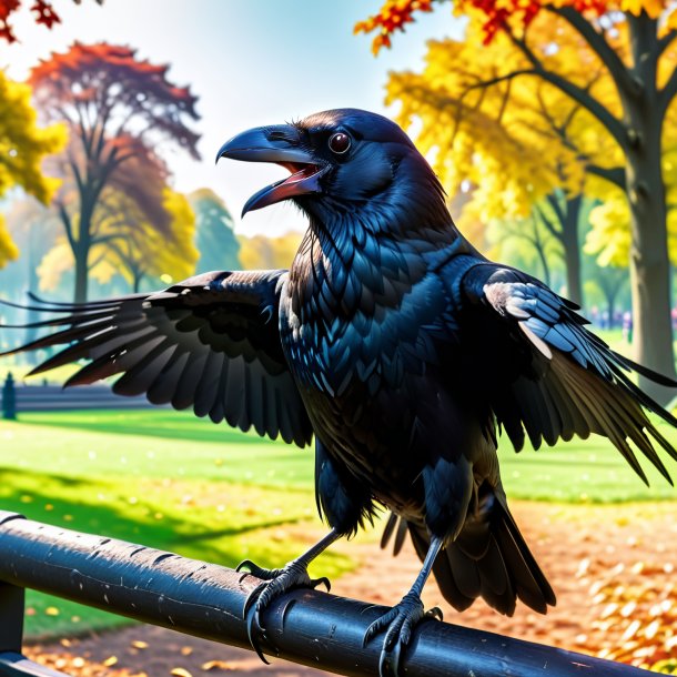 Image of a threatening of a crow in the park