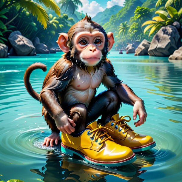 Pic d'un singe dans une chaussure dans l'eau