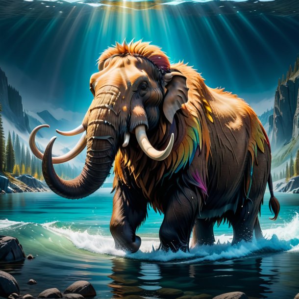 Picture of a mammoth in a coat in the water