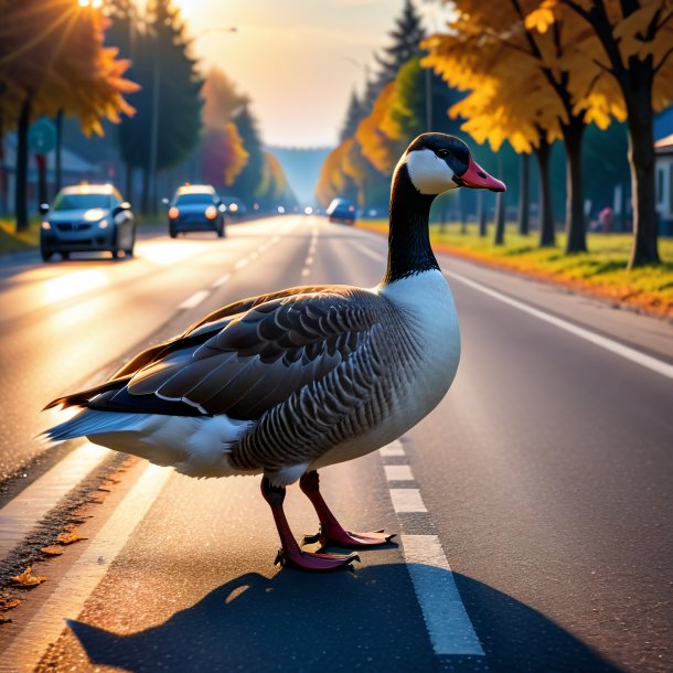 Image of a playing of a goose on the road