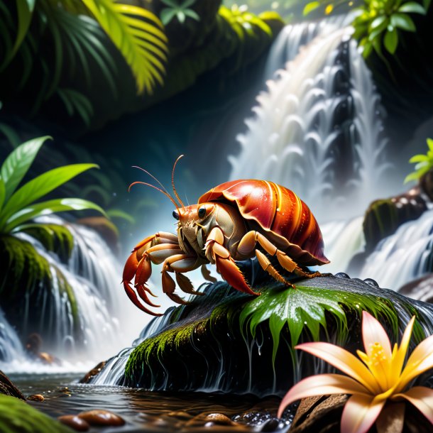 Image of a dancing of a hermit crab in the waterfall