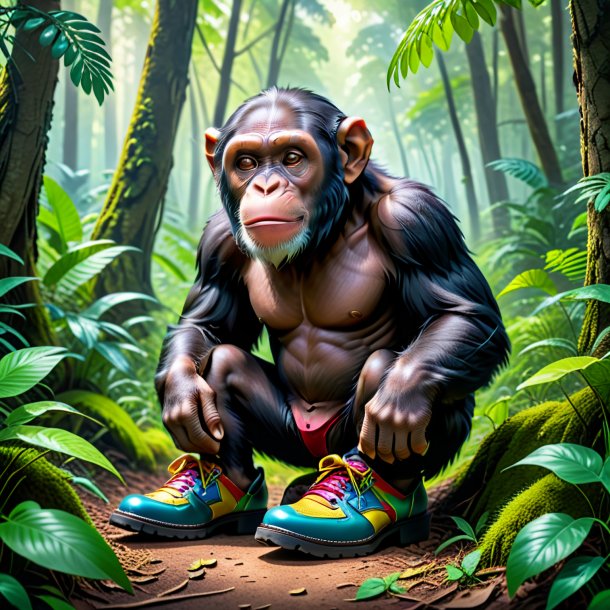 Pic of a chimpanzee in a shoes in the forest