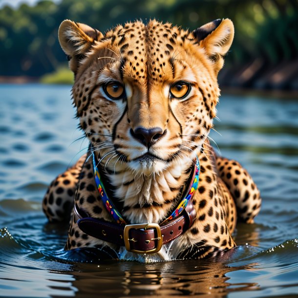 Picture of a cheetah in a belt in the water