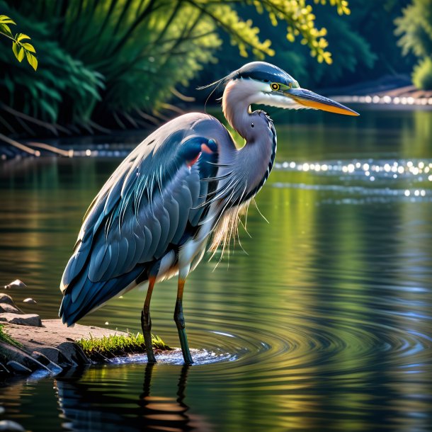 Photo of a heron in a belt in the river