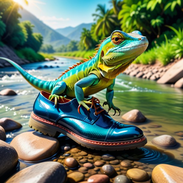 Photo of a lizard in a shoes in the river