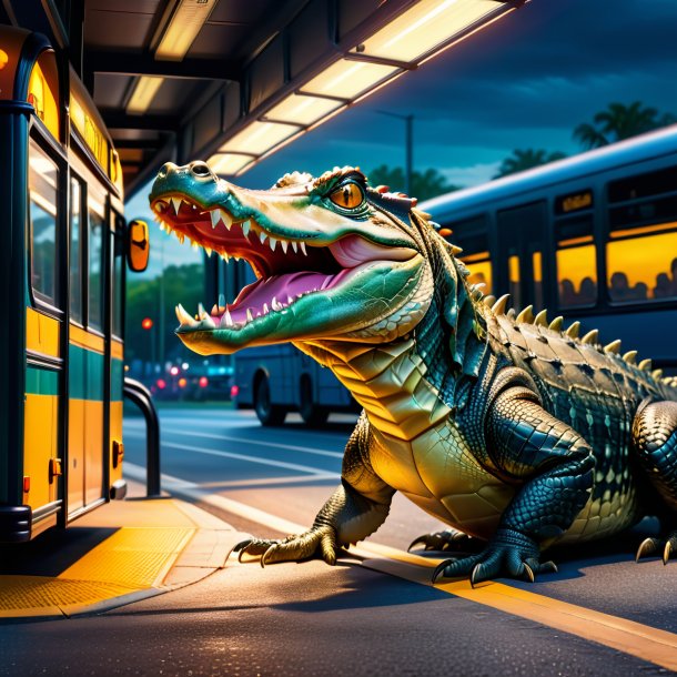 Image of a threatening of a alligator on the bus stop