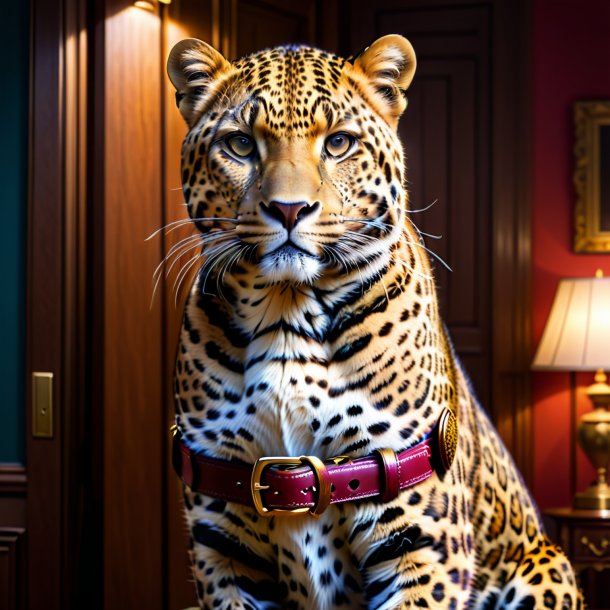 Picture of a leopard in a belt in the house