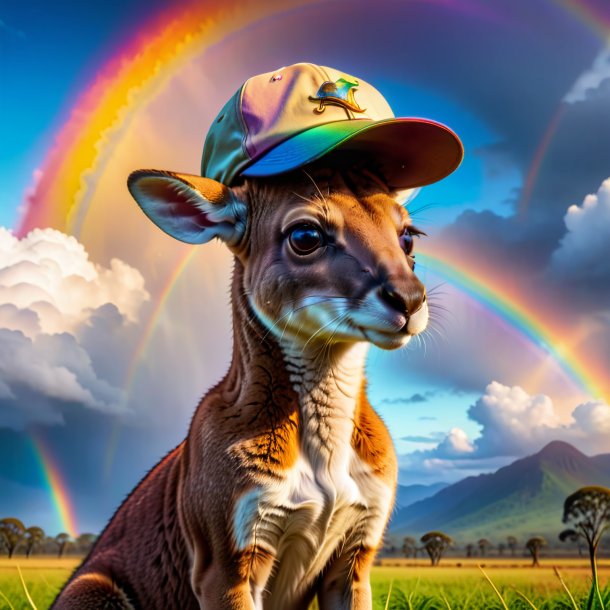 Picture of a kangaroo in a cap on the rainbow