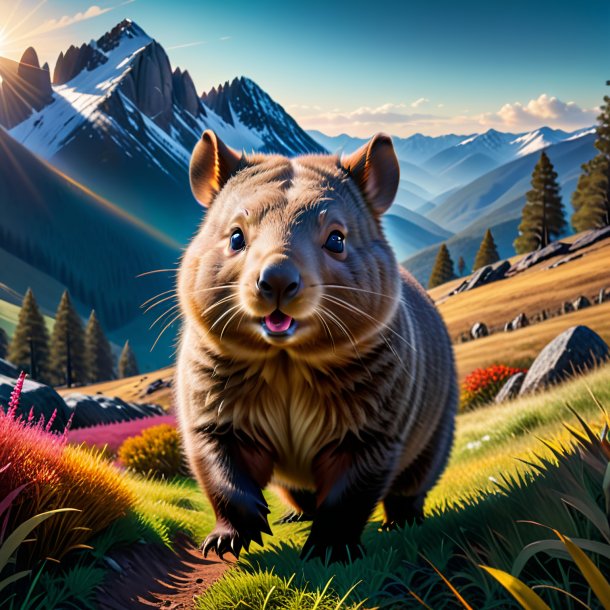 Picture of a playing of a wombat in the mountains