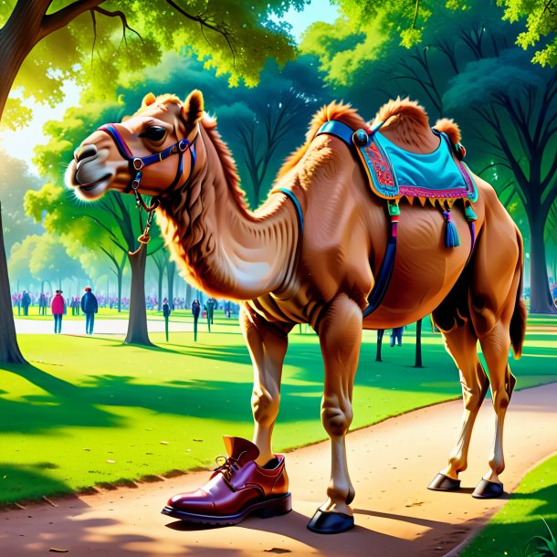 Drawing of a camel in a shoes in the park