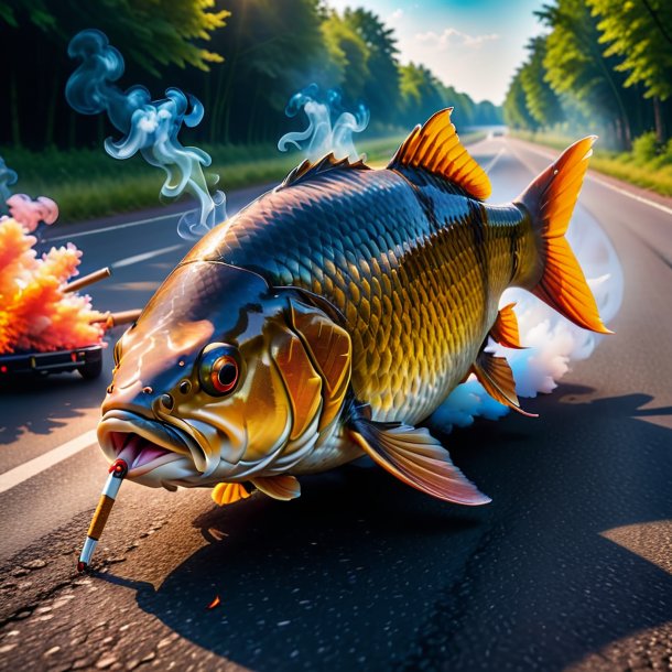 Photo of a smoking of a carp on the road