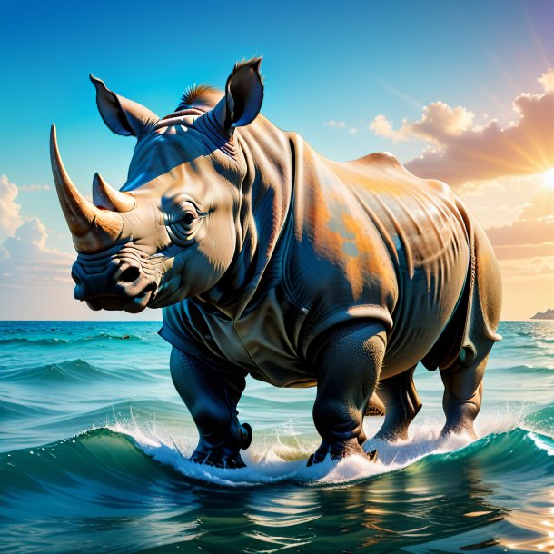 Image of a rhinoceros in a trousers in the sea