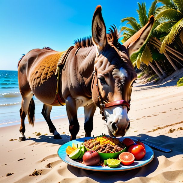 Pic d'un repas d'âne sur la plage