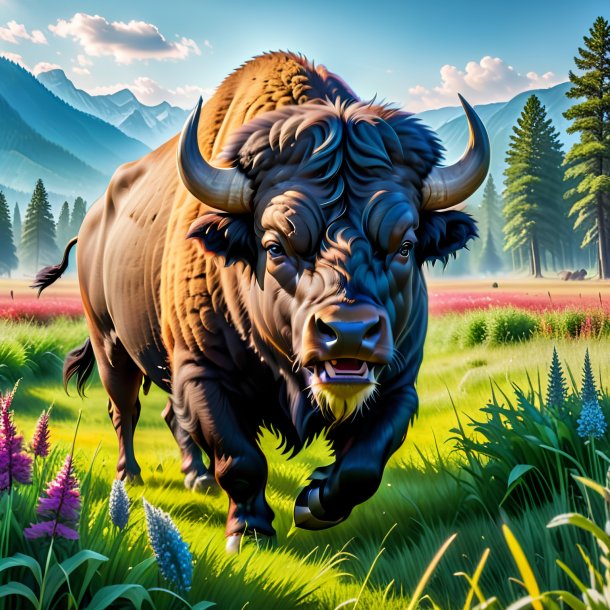 Pic of a angry of a buffalo in the meadow