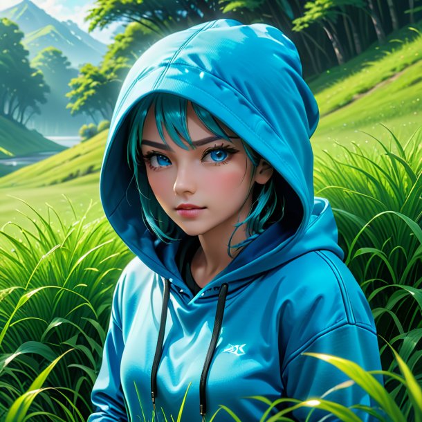 Illustration of a azure hoodie from grass