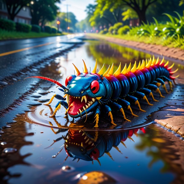 Picture of a angry of a centipede in the puddle