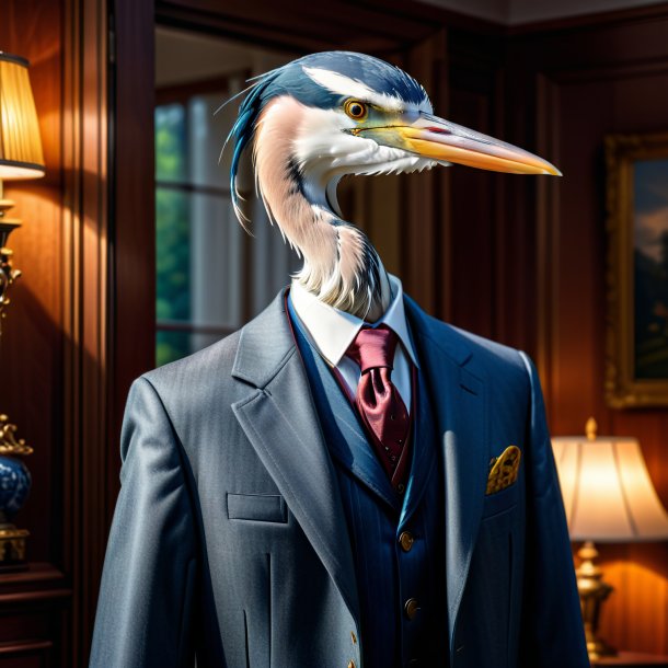 Photo of a heron in a jacket in the house