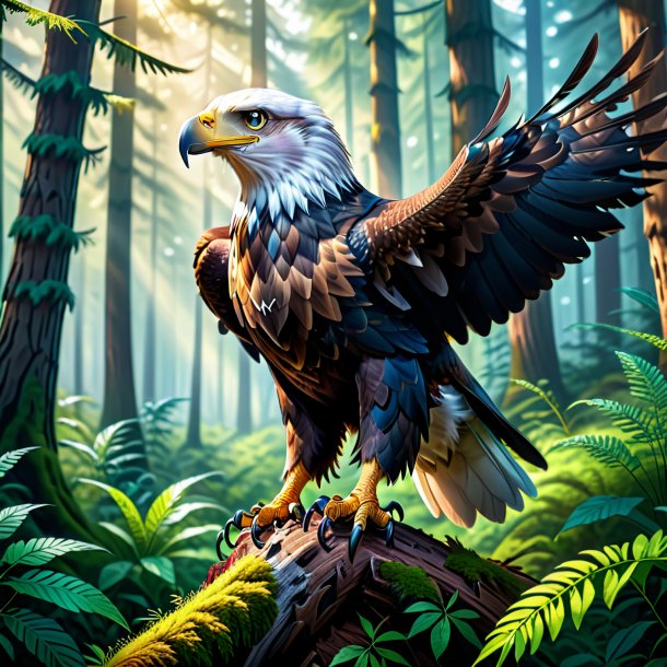 Illustration of a eagle in a gloves in the forest