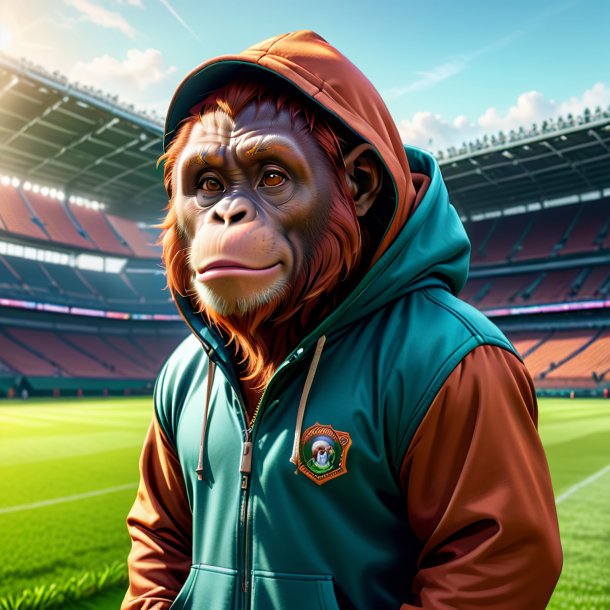 Illustration of a orangutan in a hoodie on the field