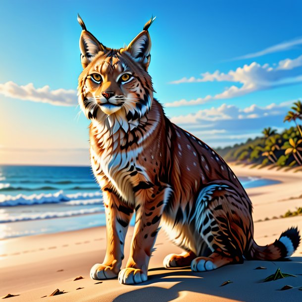 Drawing of a lynx in a belt on the beach