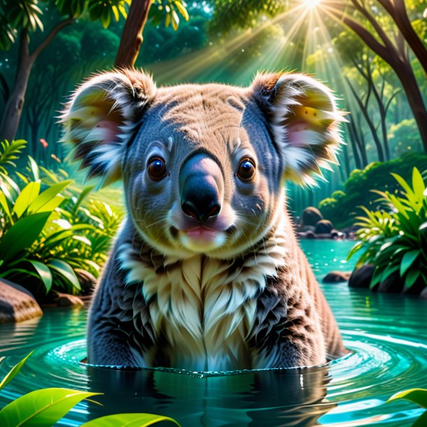 Photo of a swimming of a koala in the park