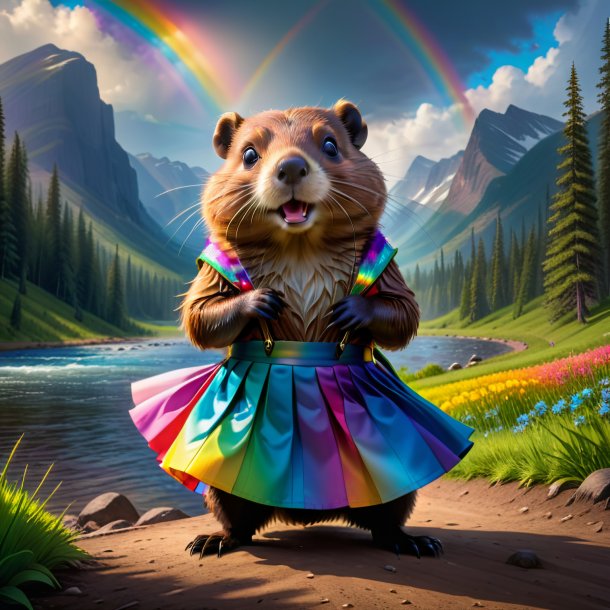 Pic of a beaver in a skirt on the rainbow