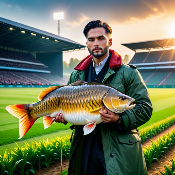 Picture of a carp in a coat on the field