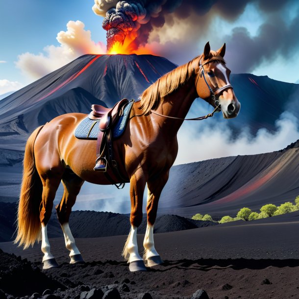 Pic of a horse in a trousers in the volcano