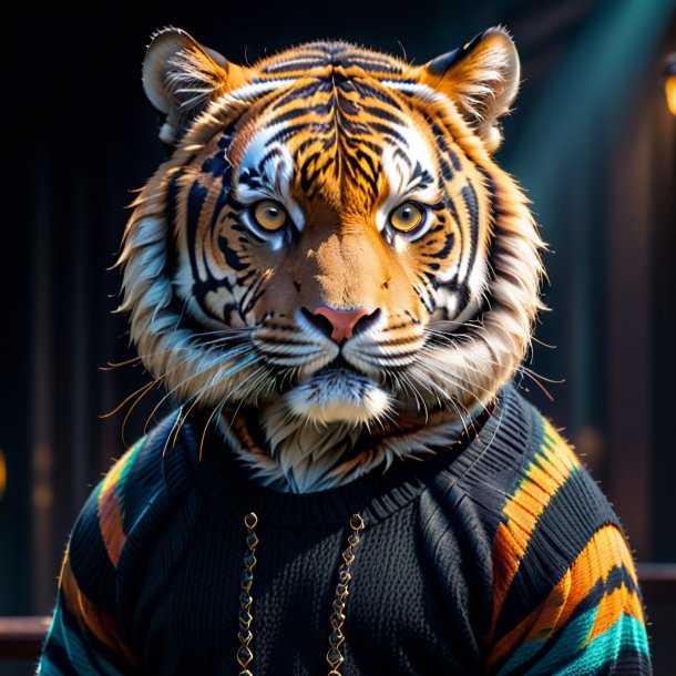 Photo d'un tigre dans un pull noir