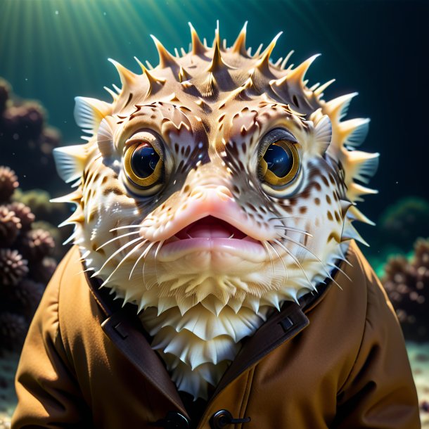 Image of a pufferfish in a brown coat