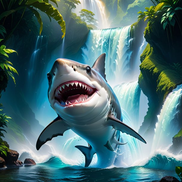 Photo of a smiling of a shark in the waterfall