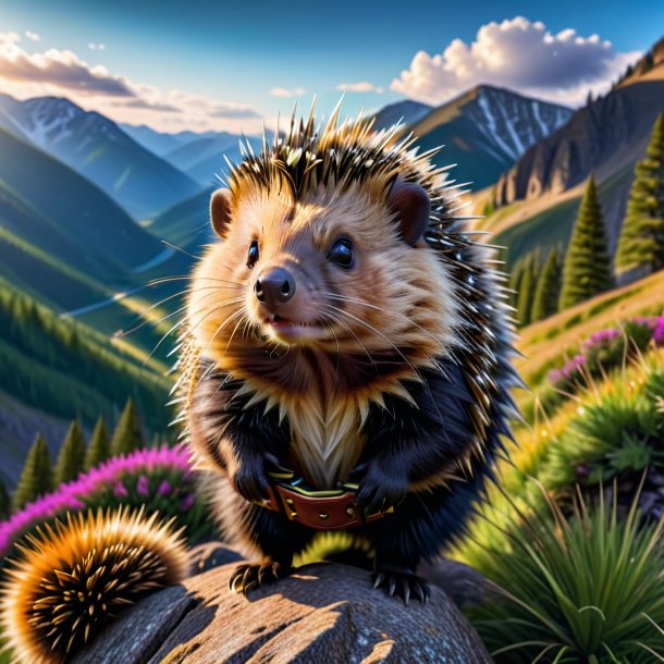 Picture of a porcupine in a belt in the mountains