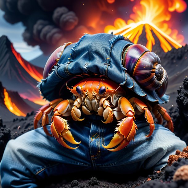 Pic of a hermit crab in a jeans in the volcano