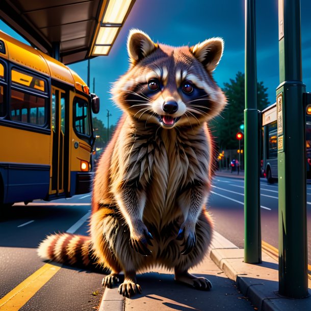 Pic of a threatening of a raccoon on the bus stop