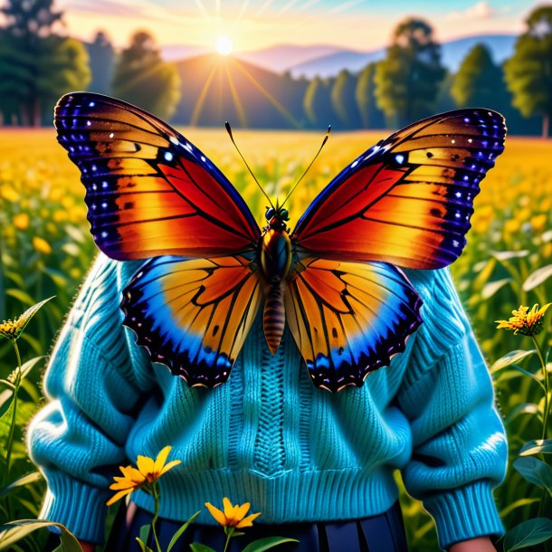 Picture of a butterfly in a sweater on the field