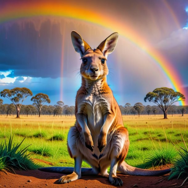 Foto de un llanto de un canguro en el arco iris