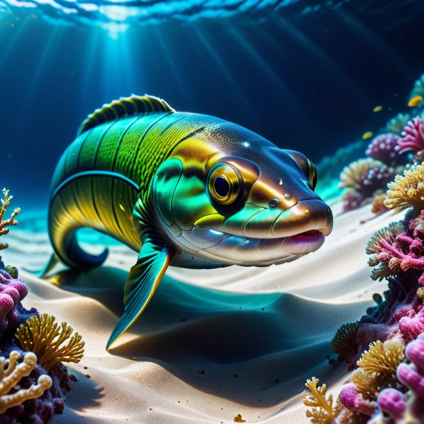 Image of a eel in a gloves in the sea