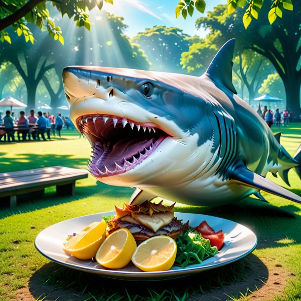 Photo of a eating of a shark in the park