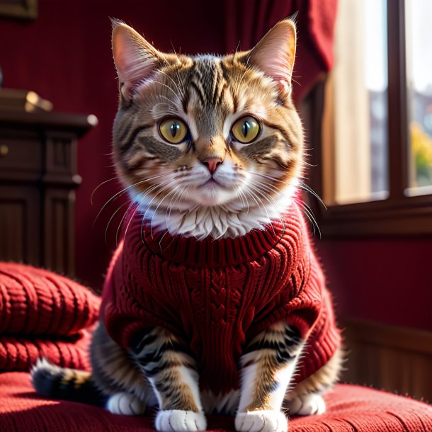 Foto de un gato en un suéter rojo