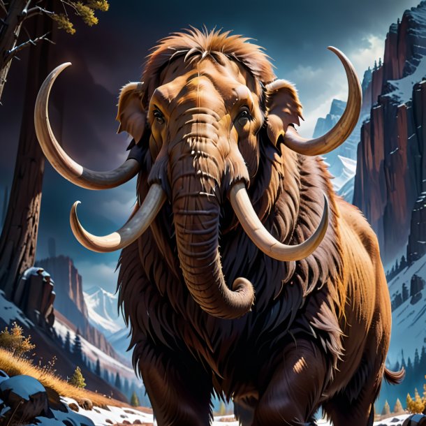 Picture of a mammoth in a brown coat