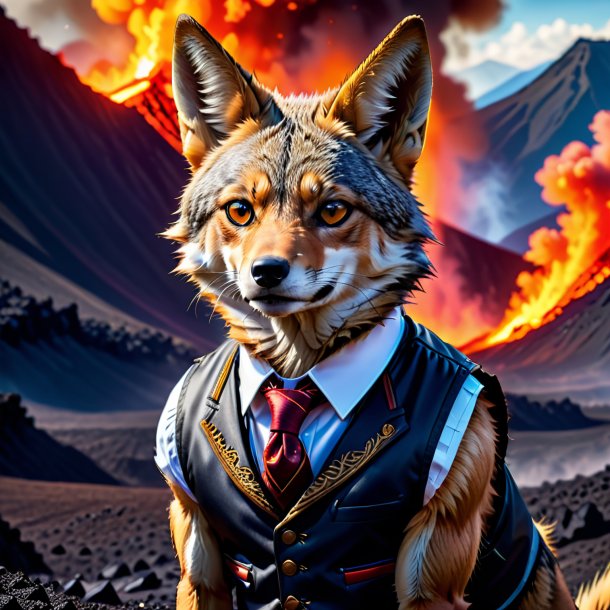 Image of a jackal in a vest in the volcano