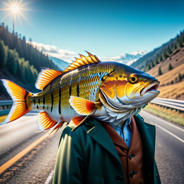 Pic of a fish in a coat on the highway